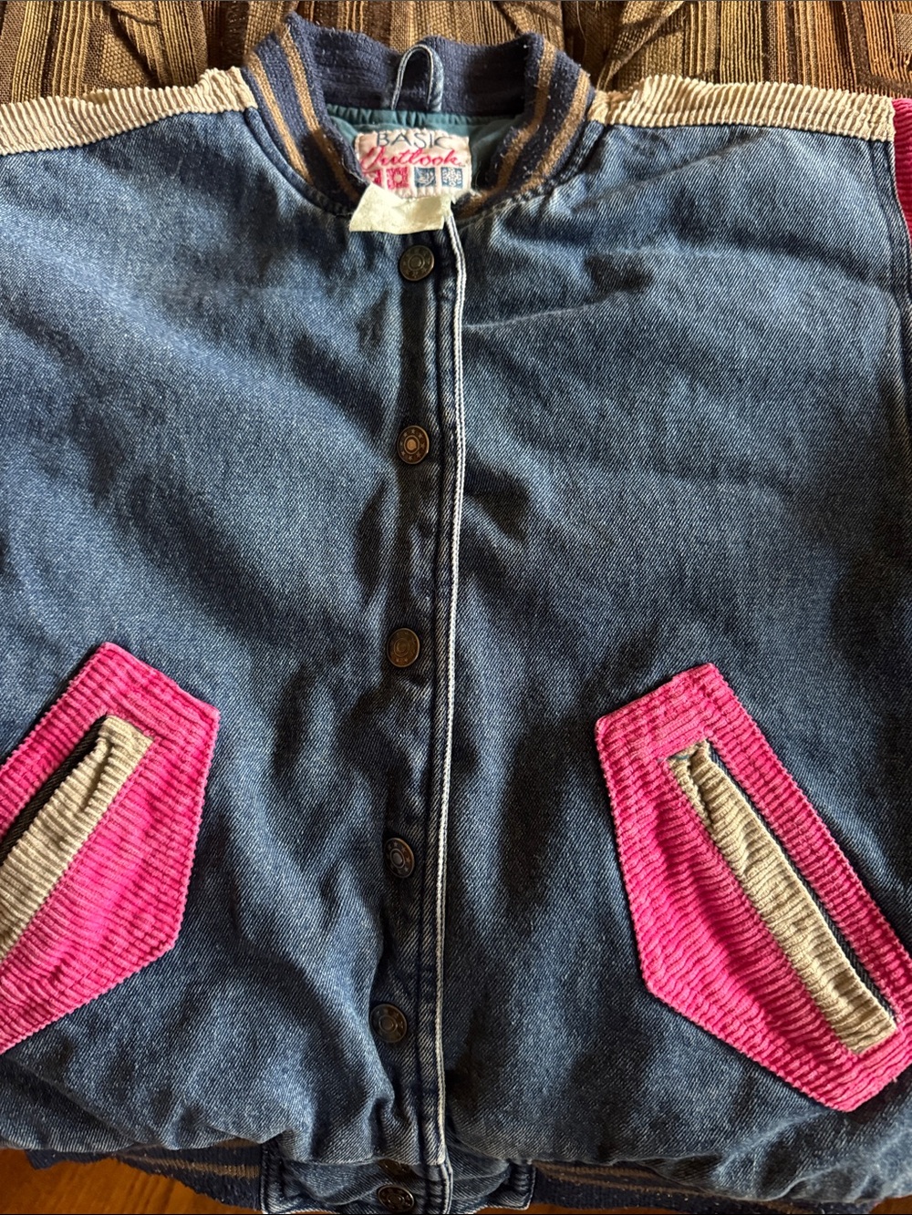 Vintage-Look Kids Denim Jacket with Pink Corduroy Accents